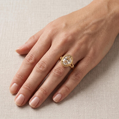 8ct.tw. Vintage Beaded Oval Champagne Gemstone Rope-Twist Ring