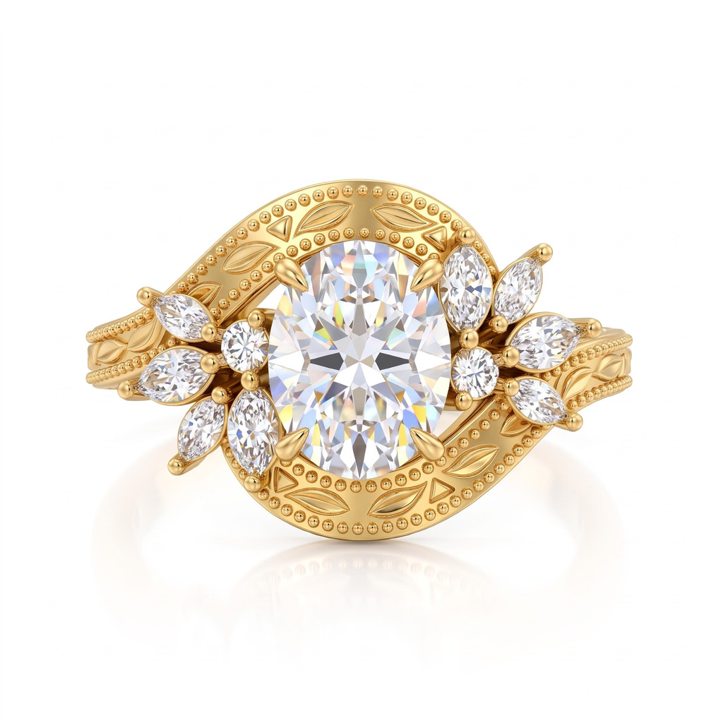 2.43 ct.tw. Vintage Oval Center Marquise Accented Twisted Ring 2.43 ct.tw. Vintage Oval Center Marquise Accented Twisted Ring