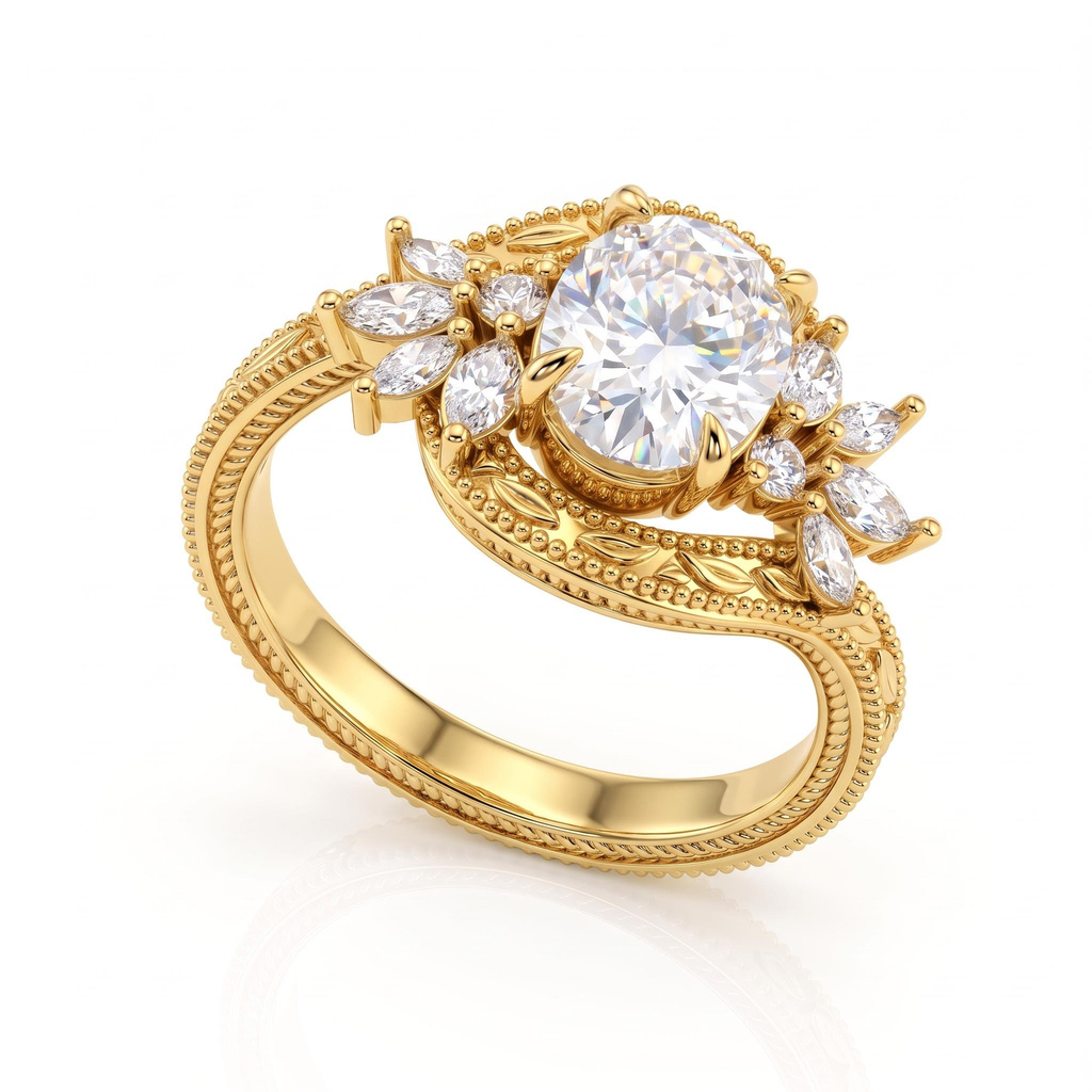 2.43 ct.tw. Vintage Oval Center Marquise Accented Twisted Ring 2.43 ct.tw. Vintage Oval Center Marquise Accented Twisted Ring