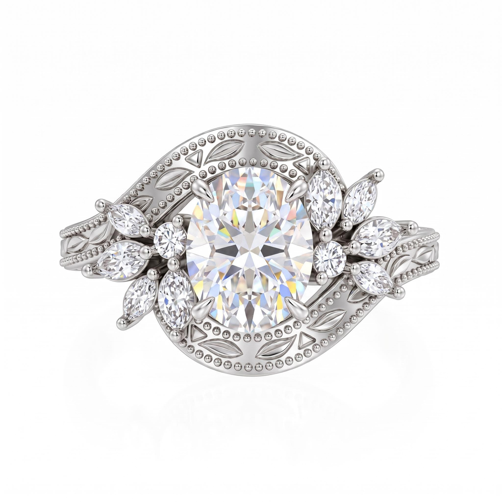 2.43 ct.tw. Vintage Oval Center Marquise Accented Twisted Ring 2.43 ct.tw. Vintage Oval Center Marquise Accented Twisted Ring