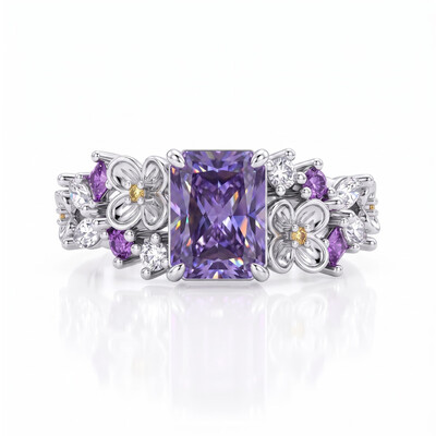 2.52ct.tw. Elongated Radiant Cut Purple Diamond Ring with Carvings on Both Sides
