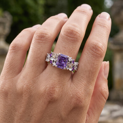 2.52ct.tw. Elongated Radiant Cut Purple Diamond Ring with Carvings on Both Sides