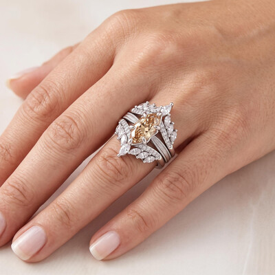 4.42ct.tw. Vintage Wheat Pattern Marquise Champagne Diamond Ring Set