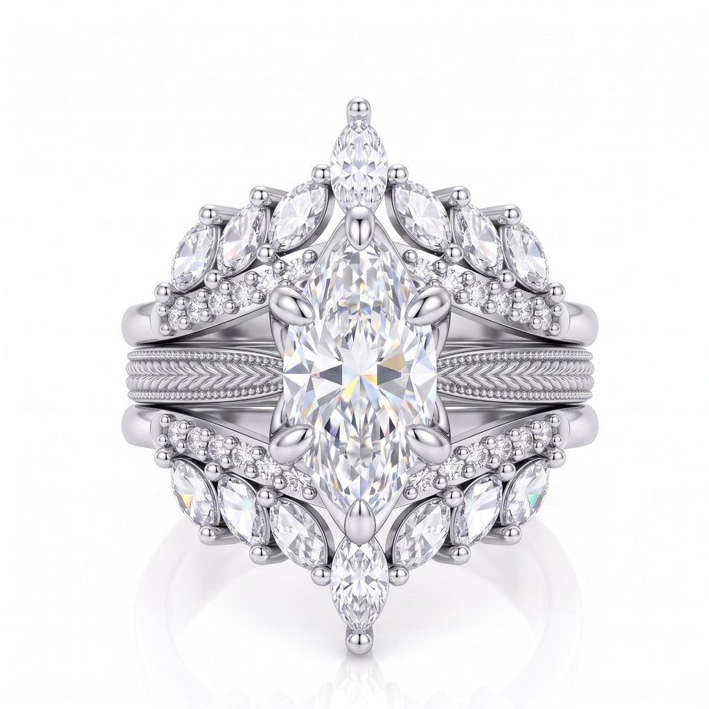 4.42ct.tw. Vintage Wheat Pattern Marquise Champagne Diamond Ring Set 4.42ct.tw. Vintage Wheat Pattern Marquise Champagne Diamond Ring Set