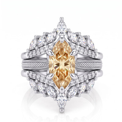 4.42ct.tw. Vintage Wheat Pattern Marquise Champagne Diamond Ring Set