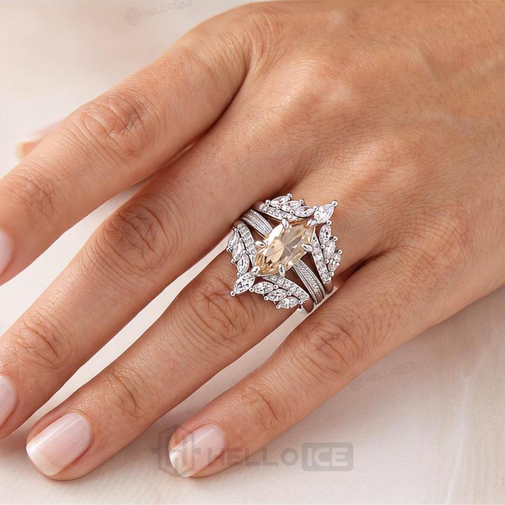 4.42ct.tw. Vintage Wheat Pattern Marquise Champagne Diamond Ring Set 4.42ct.tw. Vintage Wheat Pattern Marquise Champagne Diamond Ring Set