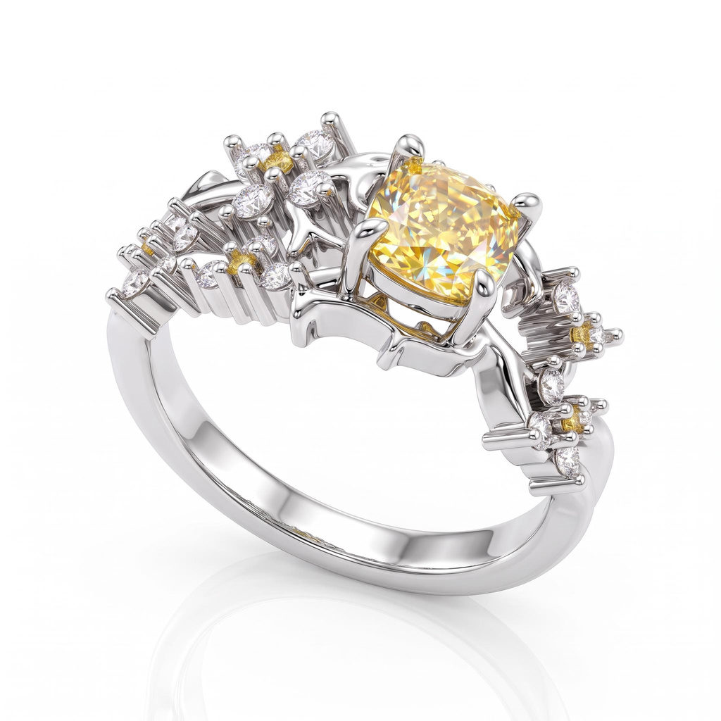 2.1 ct.tw. Cushion-cut Yellow Diamond Pear-shaped Floral Vine Ring 2.1 ct.tw. Cushion-cut Yellow Diamond Pear-shaped Floral Vine Ring