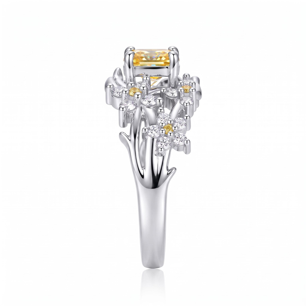 2.1 ct.tw. Cushion-cut Yellow Diamond Pear-shaped Floral Vine Ring 2.1 ct.tw. Cushion-cut Yellow Diamond Pear-shaped Floral Vine Ring