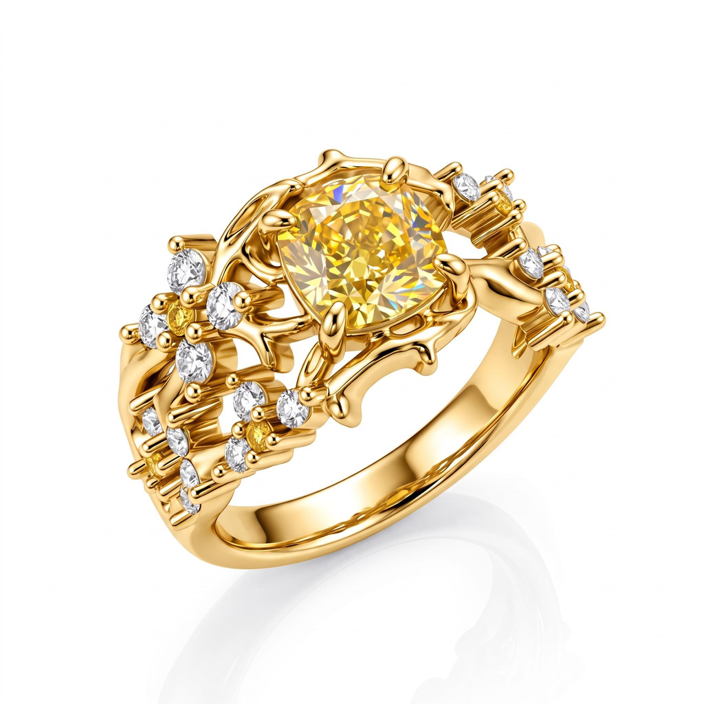 2.1 ct.tw. Cushion-cut Yellow Diamond Pear-shaped Floral Vine Ring 2.1 ct.tw. Cushion-cut Yellow Diamond Pear-shaped Floral Vine Ring