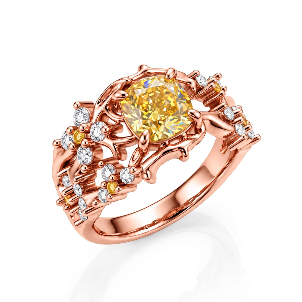 2.1 ct.tw. Cushion-cut Yellow Diamond Pear-shaped Floral Vine Ring 2.1 ct.tw. Cushion-cut Yellow Diamond Pear-shaped Floral Vine Ring