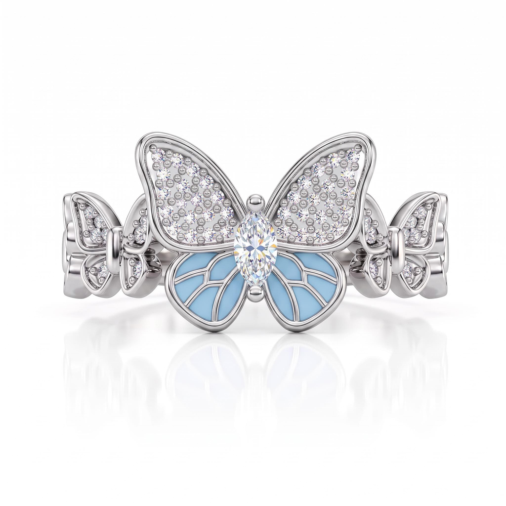 0.75 ct.tw. Light Blue Enamel Inlaid Marquise Butterfly Statement Ring 0.75 ct.tw. Light Blue Enamel Inlaid Marquise Butterfly Statement Ring