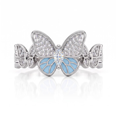 0.75 ct.tw. Light Blue Enamel Inlaid Marquise Butterfly Statement Ring