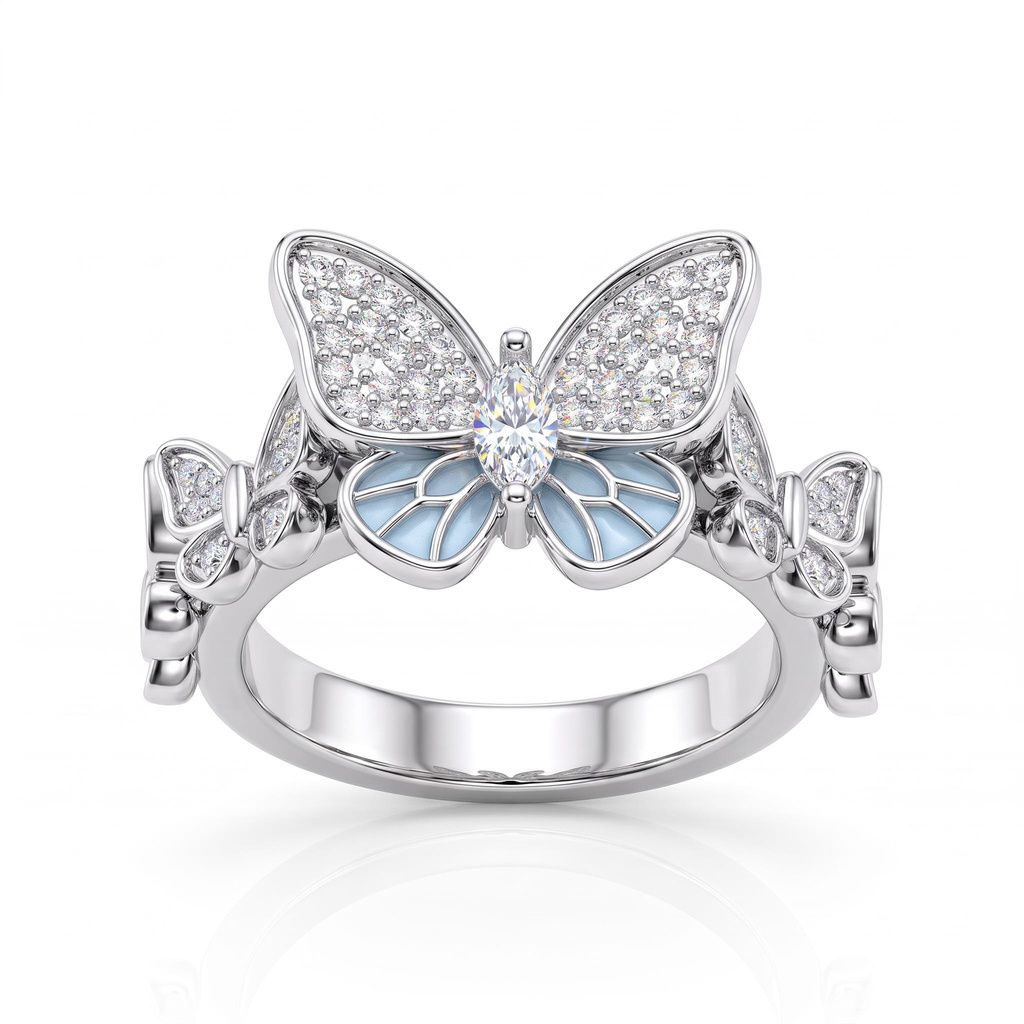0.75 ct.tw. Light Blue Enamel Inlaid Marquise Butterfly Statement Ring 0.75 ct.tw. Light Blue Enamel Inlaid Marquise Butterfly Statement Ring