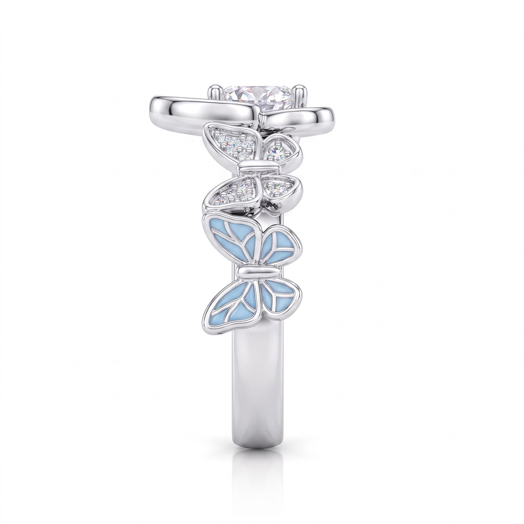 0.75 ct.tw. Light Blue Enamel Inlaid Marquise Butterfly Statement Ring 0.75 ct.tw. Light Blue Enamel Inlaid Marquise Butterfly Statement Ring