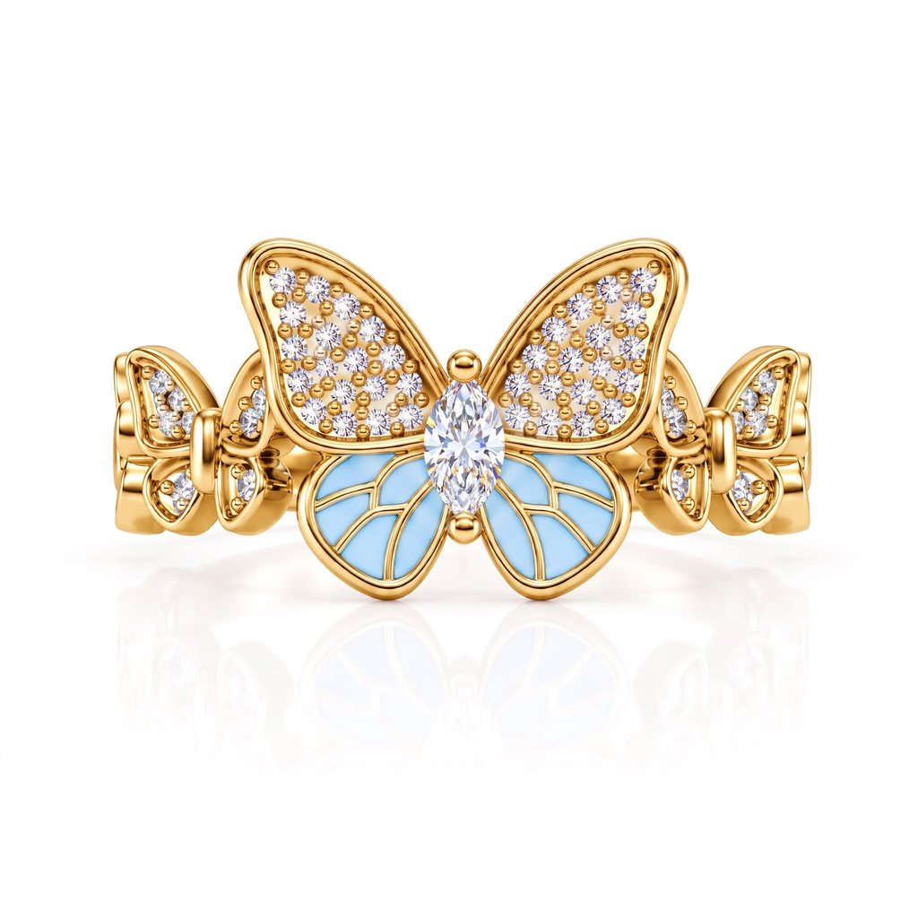 0.75 ct.tw. Light Blue Enamel Inlaid Marquise Butterfly Statement Ring 0.75 ct.tw. Light Blue Enamel Inlaid Marquise Butterfly Statement Ring