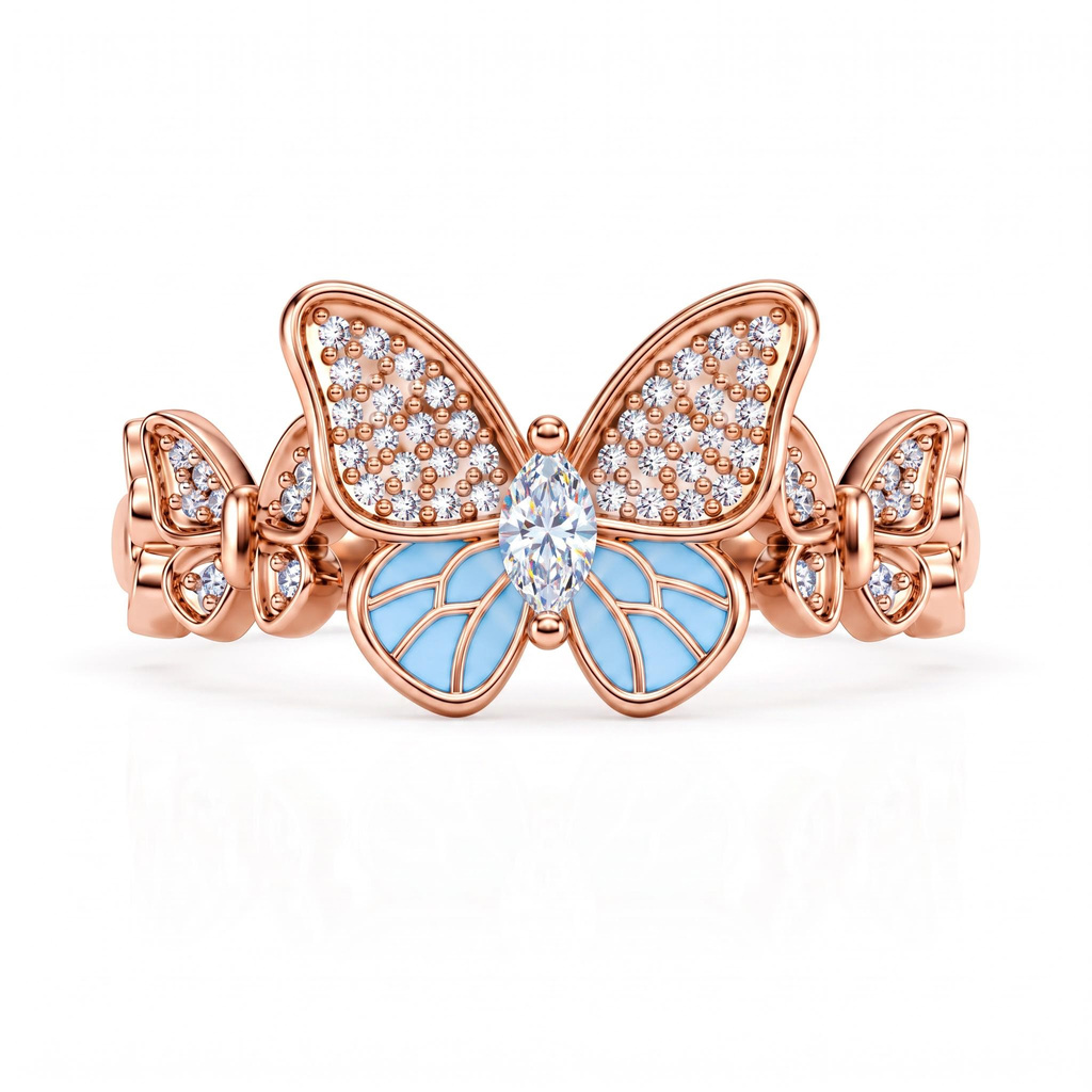 0.75 ct.tw. Light Blue Enamel Inlaid Marquise Butterfly Statement Ring 0.75 ct.tw. Light Blue Enamel Inlaid Marquise Butterfly Statement Ring