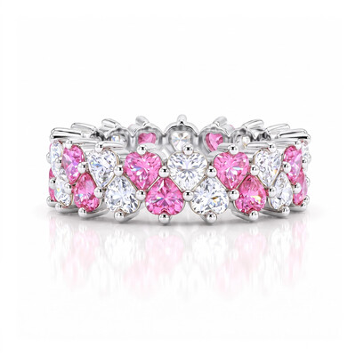3.6ct.tw. Pink & White Heart-Shaped Double-Row Stone-Set Band Ring