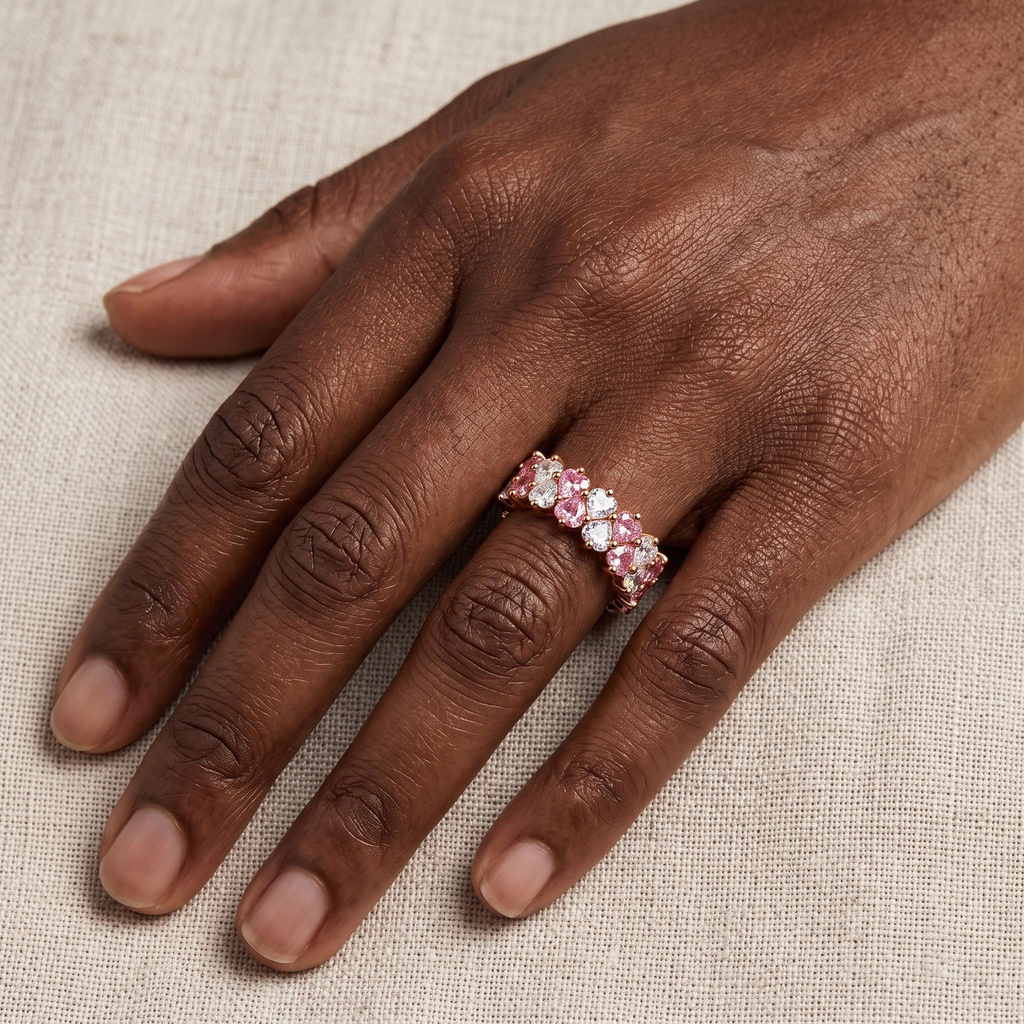 3.6ct.tw. Pink & White Heart-Shaped Double-Row Stone-Set Band Ring