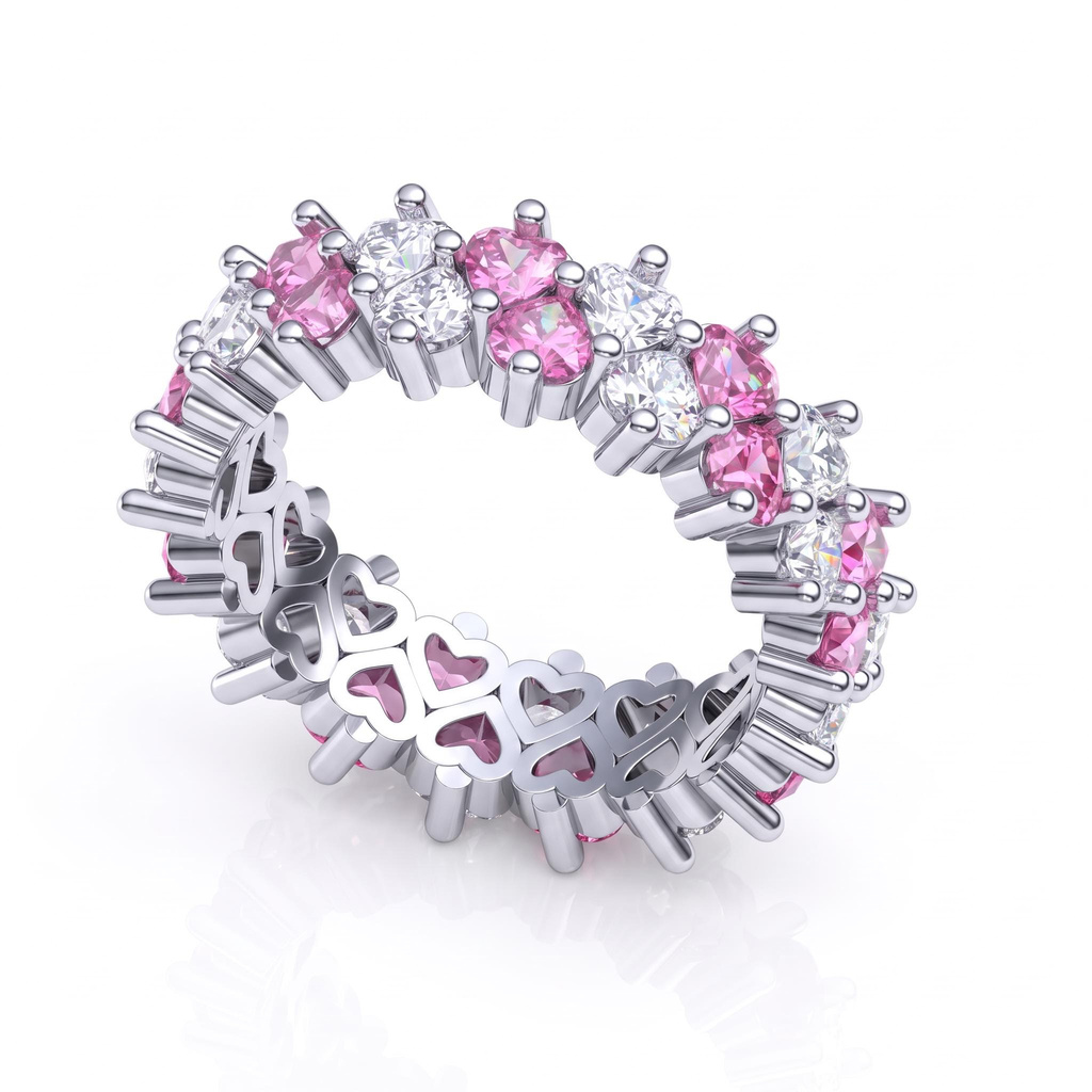 3.6ct.tw. Pink & White Heart-Shaped Double-Row Stone-Set Band Ring