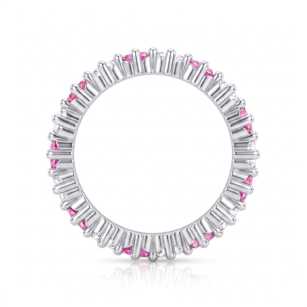 3.6ct.tw. Pink & White Heart-Shaped Double-Row Stone-Set Band Ring