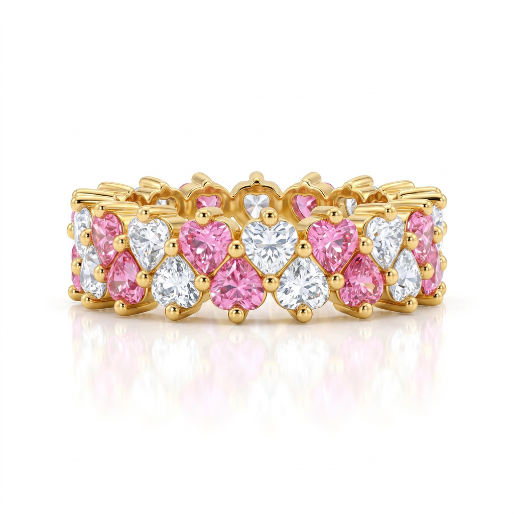 3.6ct.tw. Pink & White Heart-Shaped Double-Row Stone-Set Band Ring