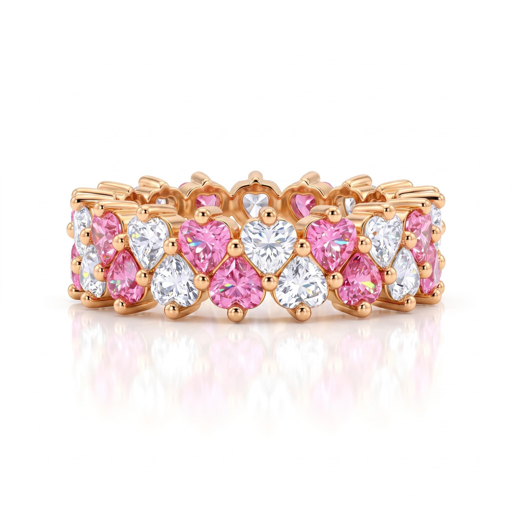 3.6ct.tw. Pink & White Heart-Shaped Double-Row Stone-Set Band Ring