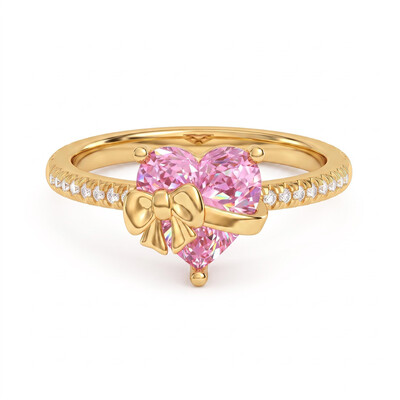 3.14 ct.tw Pink heart-shaped diamond ring with bowknot