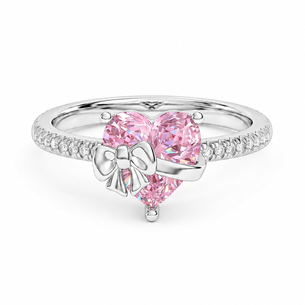 3.14 ct.tw Pink heart-shaped diamond ring with bowknot 3.14 ct.tw Pink heart-shaped diamond ring with bowknot