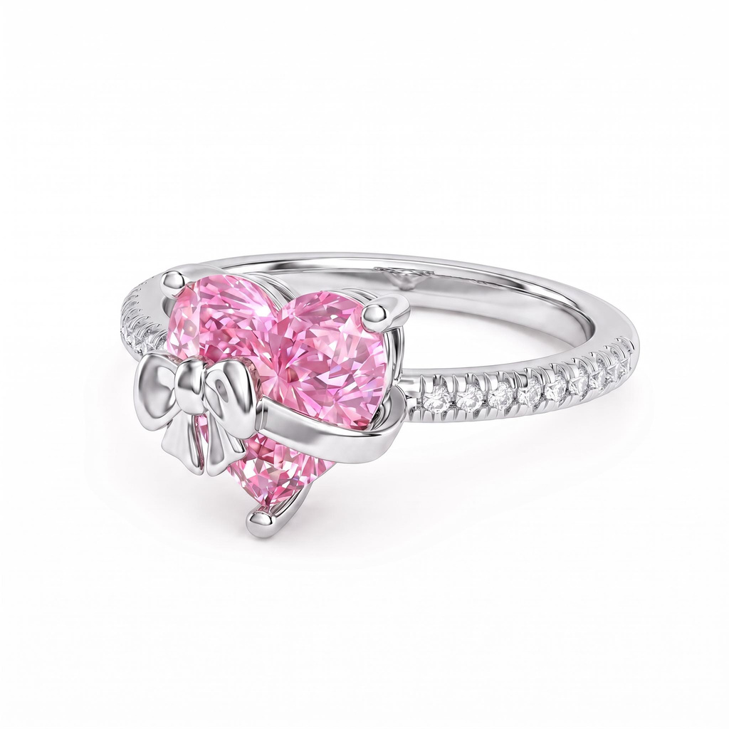3.14 ct.tw Pink heart-shaped diamond ring with bowknot 3.14 ct.tw Pink heart-shaped diamond ring with bowknot