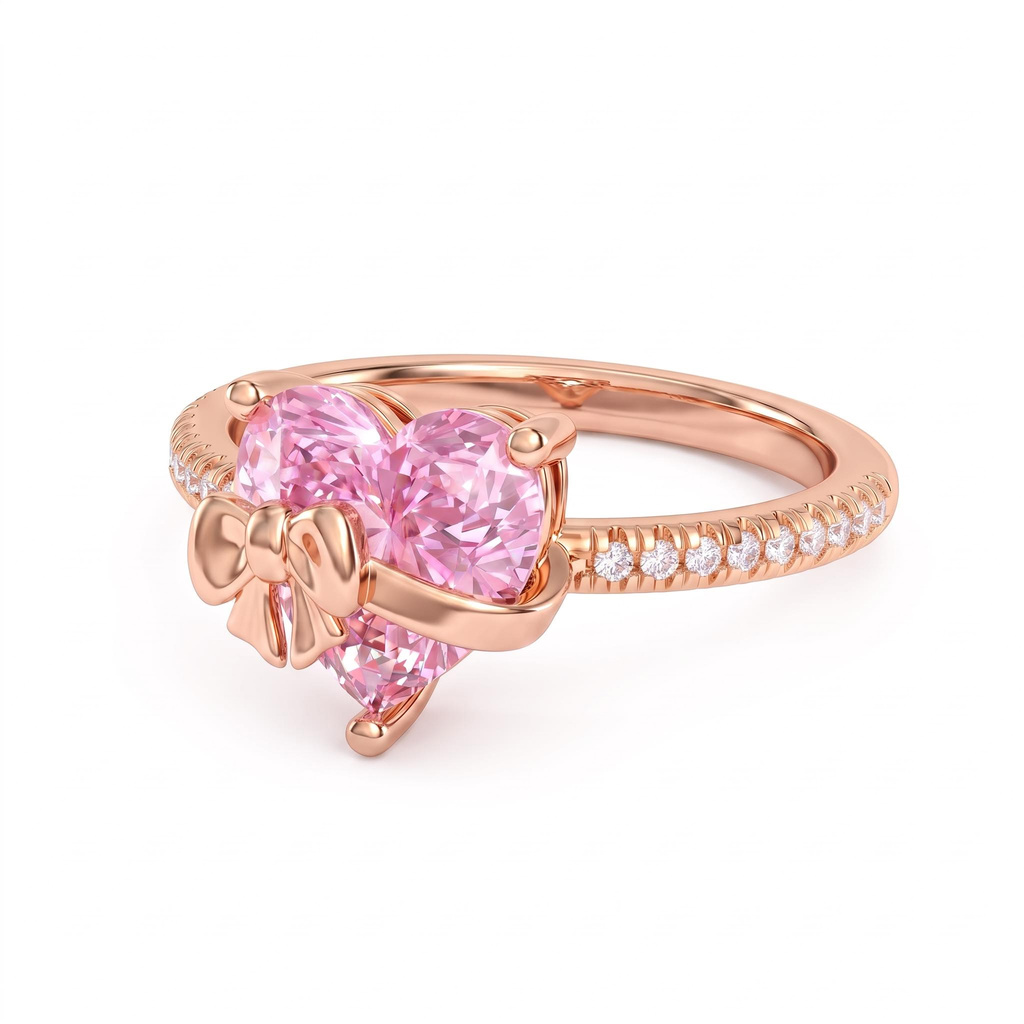3.14 ct.tw Pink heart-shaped diamond ring with bowknot 3.14 ct.tw Pink heart-shaped diamond ring with bowknot