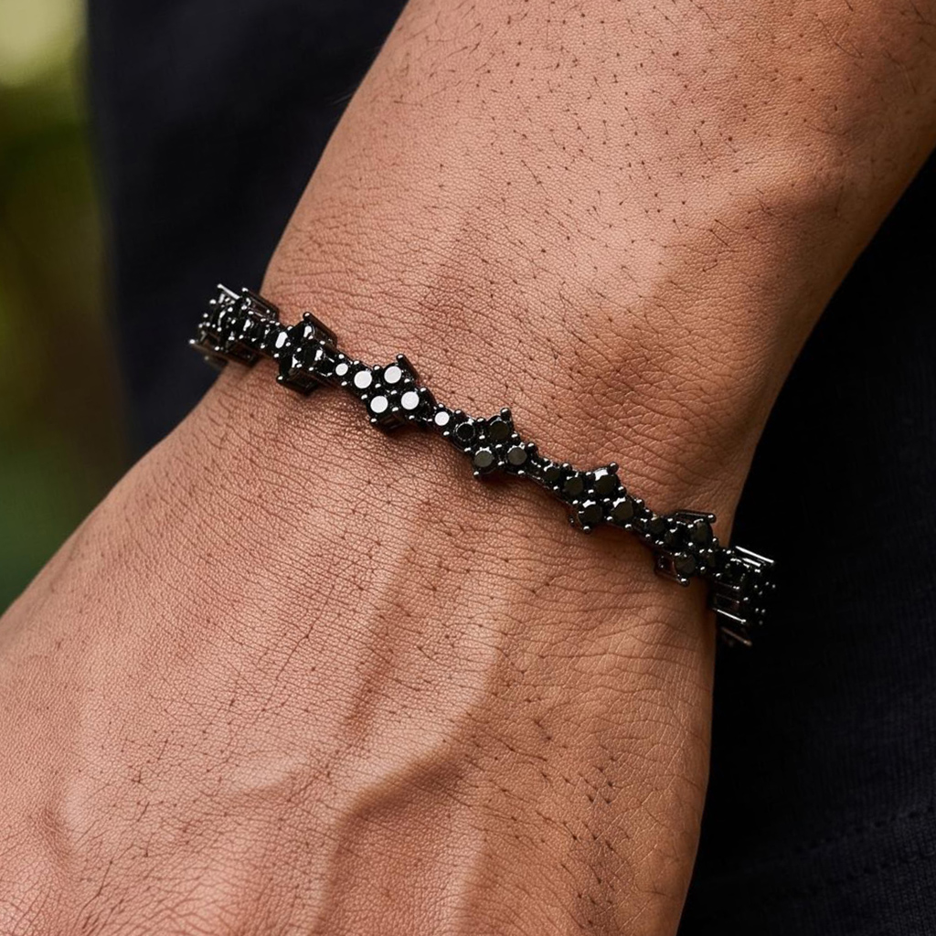 6mm Iced Out Black Cross Bracelet
