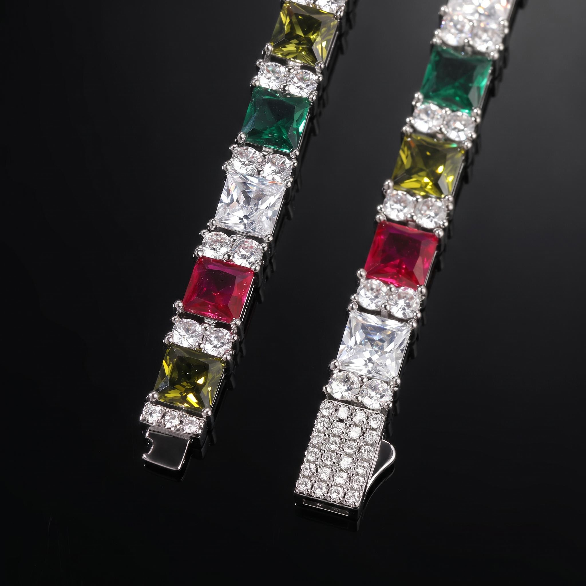 Iced Out Multi-Color Princess-Cut Tennis Bracelet Iced Out Multi-Color Princess-Cut Tennis Bracelet