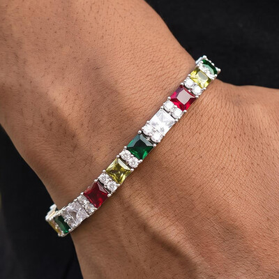 Iced Out Multi-Color Princess-Cut Tennis Bracelet