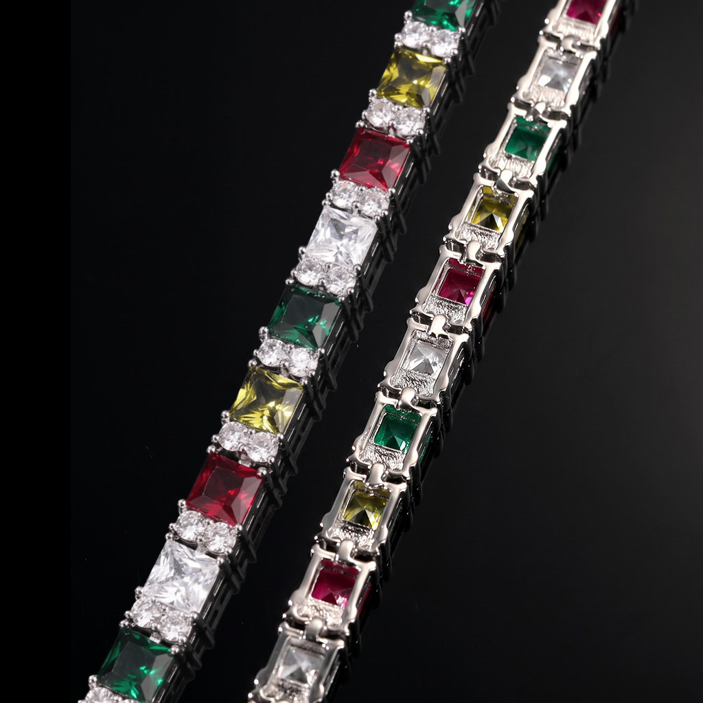 Iced Out Multi-Color Princess-Cut Tennis Bracelet Iced Out Multi-Color Princess-Cut Tennis Bracelet
