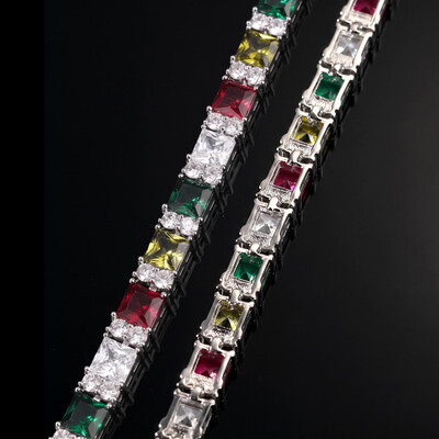 Iced Out Multi-Color Princess-Cut Tennis Bracelet