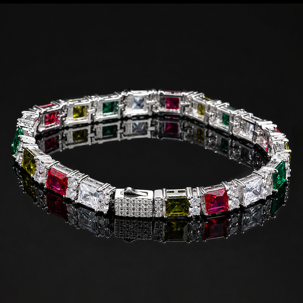 Iced Out Multi-Color Princess-Cut Tennis Bracelet Iced Out Multi-Color Princess-Cut Tennis Bracelet