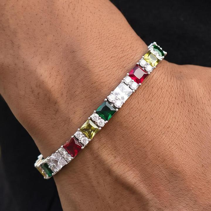 Iced Out Multi-Color Princess-Cut Tennis Bracelet Iced Out Multi-Color Princess-Cut Tennis Bracelet