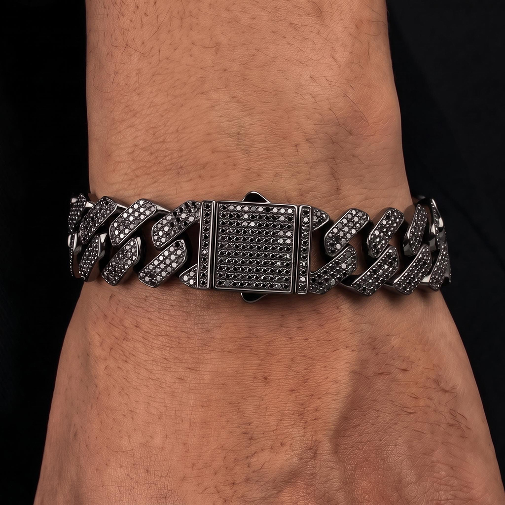 20mm Iced Out Black Cuban Link Bracelet 20mm Iced Out Black Cuban Link Bracelet