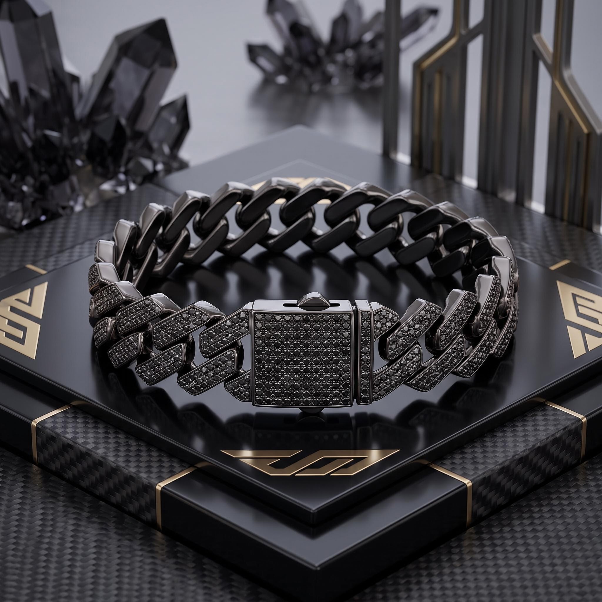 20mm Iced Out Black Cuban Link Bracelet