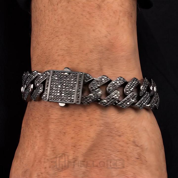 20mm Iced Out Black Cuban Link Bracelet