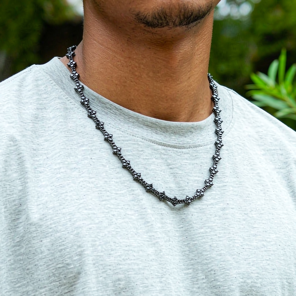 6mm Iced Out Black Cross Chain