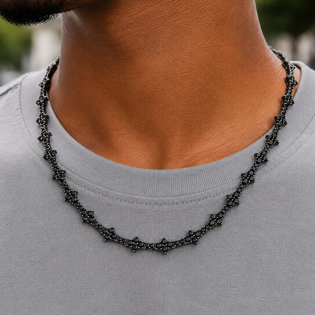 6mm Iced Out Black Cross Chain