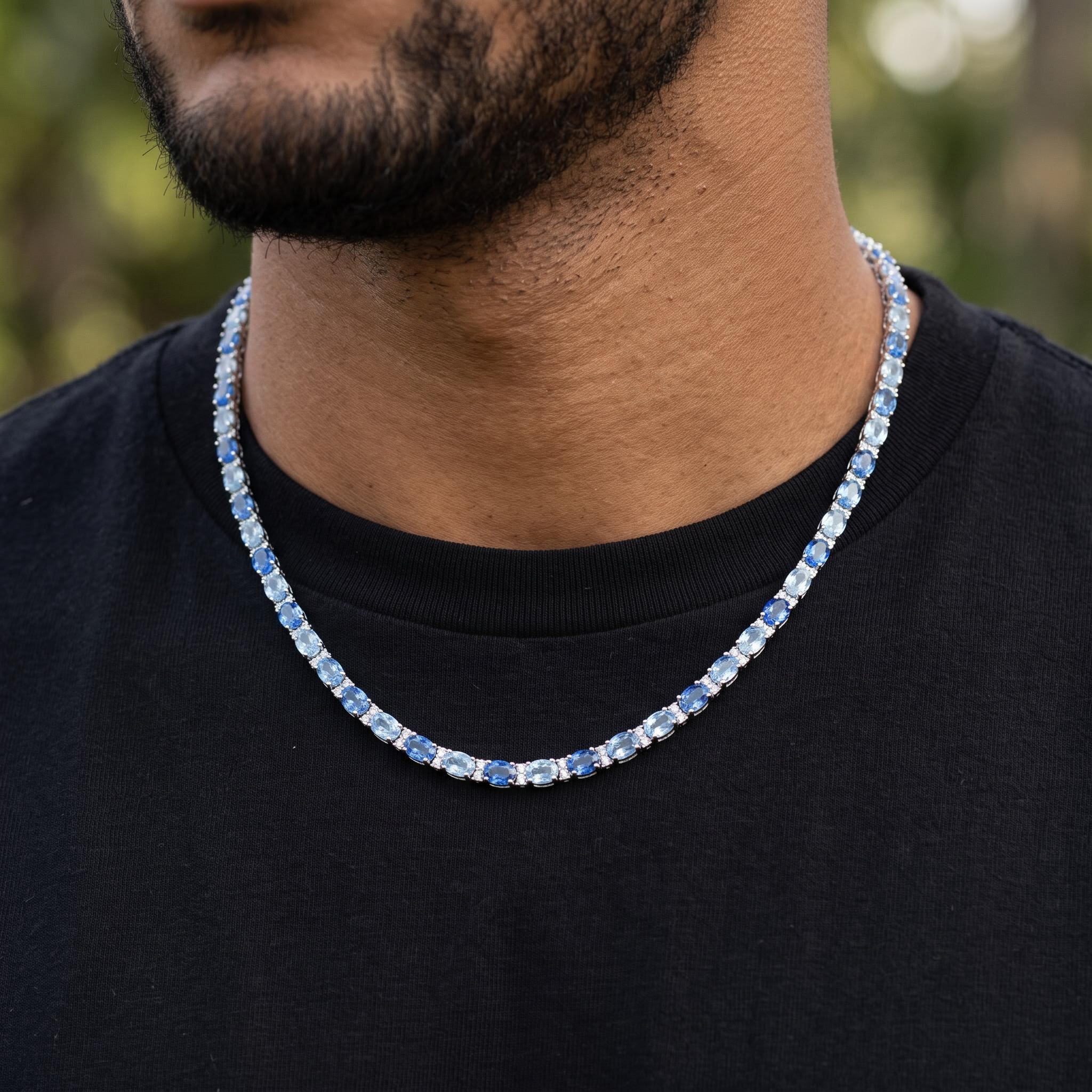 4mm Iced Out Blue Oval-Cut Tennis Chain 4mm Iced Out Blue Oval-Cut Tennis Chain