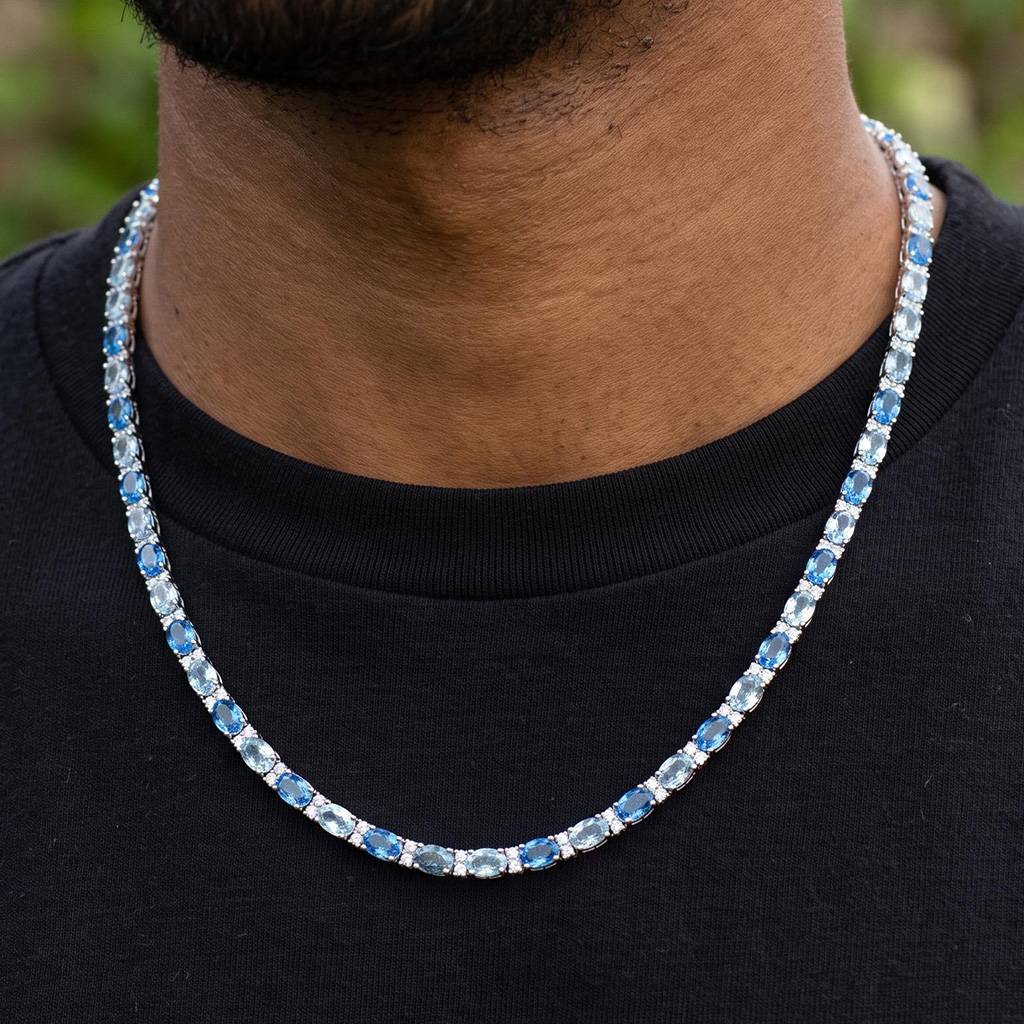 4mm Iced Out Blue Oval-Cut Tennis Chain 4mm Iced Out Blue Oval-Cut Tennis Chain