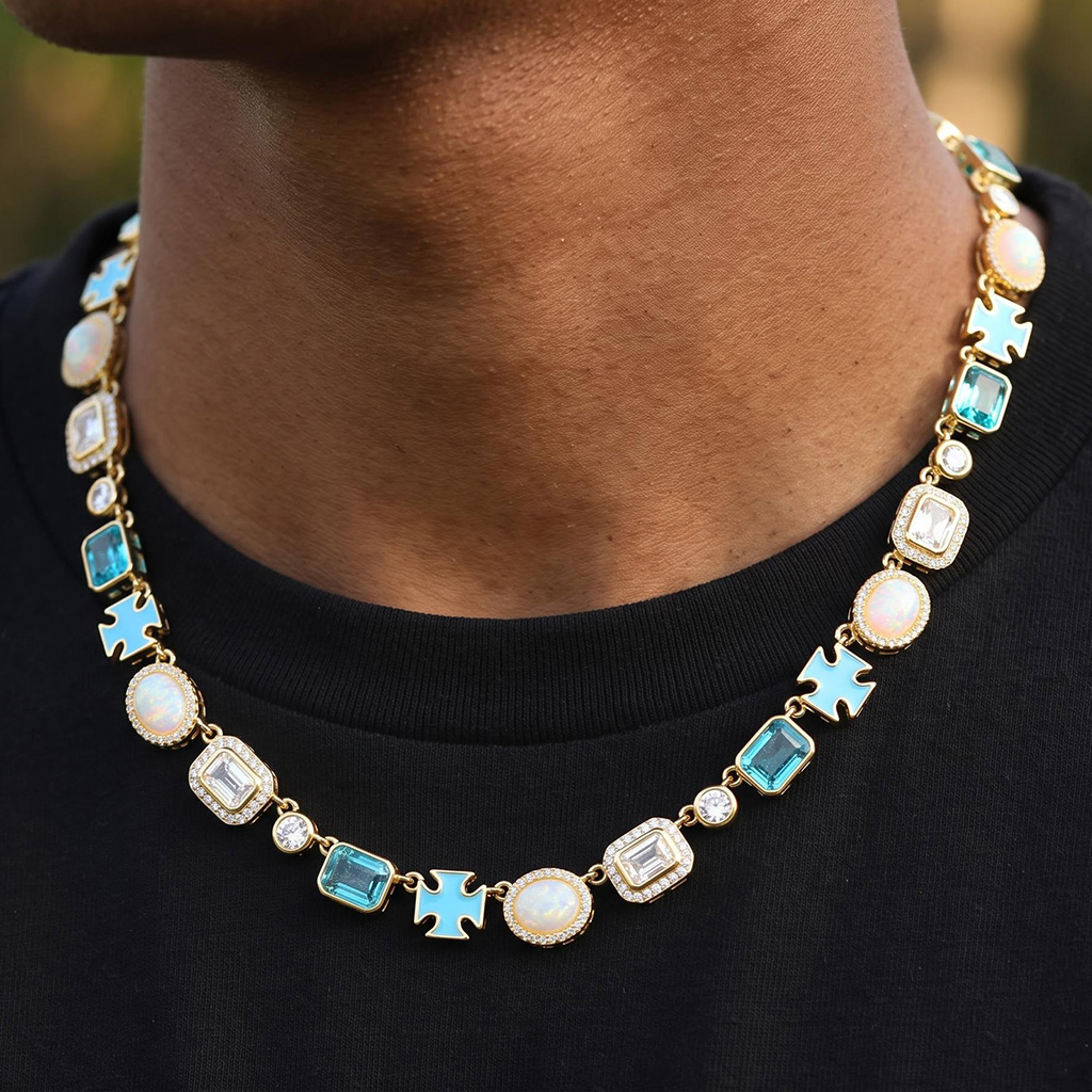 Iced Out Multi-Color Cross Link Statement Chain