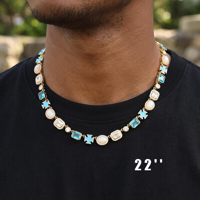 Iced Out Multi-Color Cross Link Statement Chain