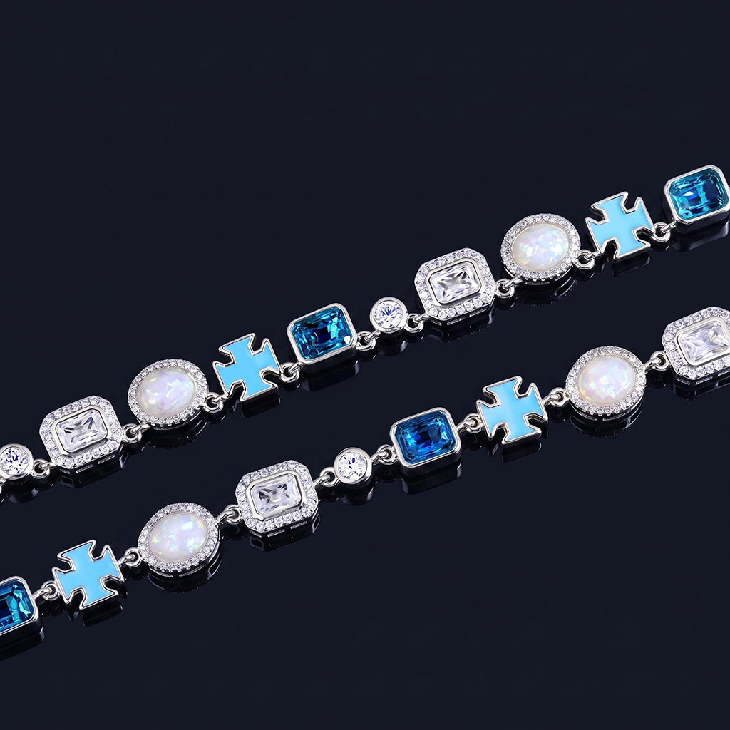 Iced Out Multi-Color Cross Link Statement Chain