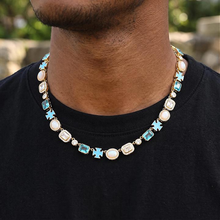 Iced Out Multi-Color Cross Link Statement Chain Iced Out Multi-Color Cross Link Statement Chain