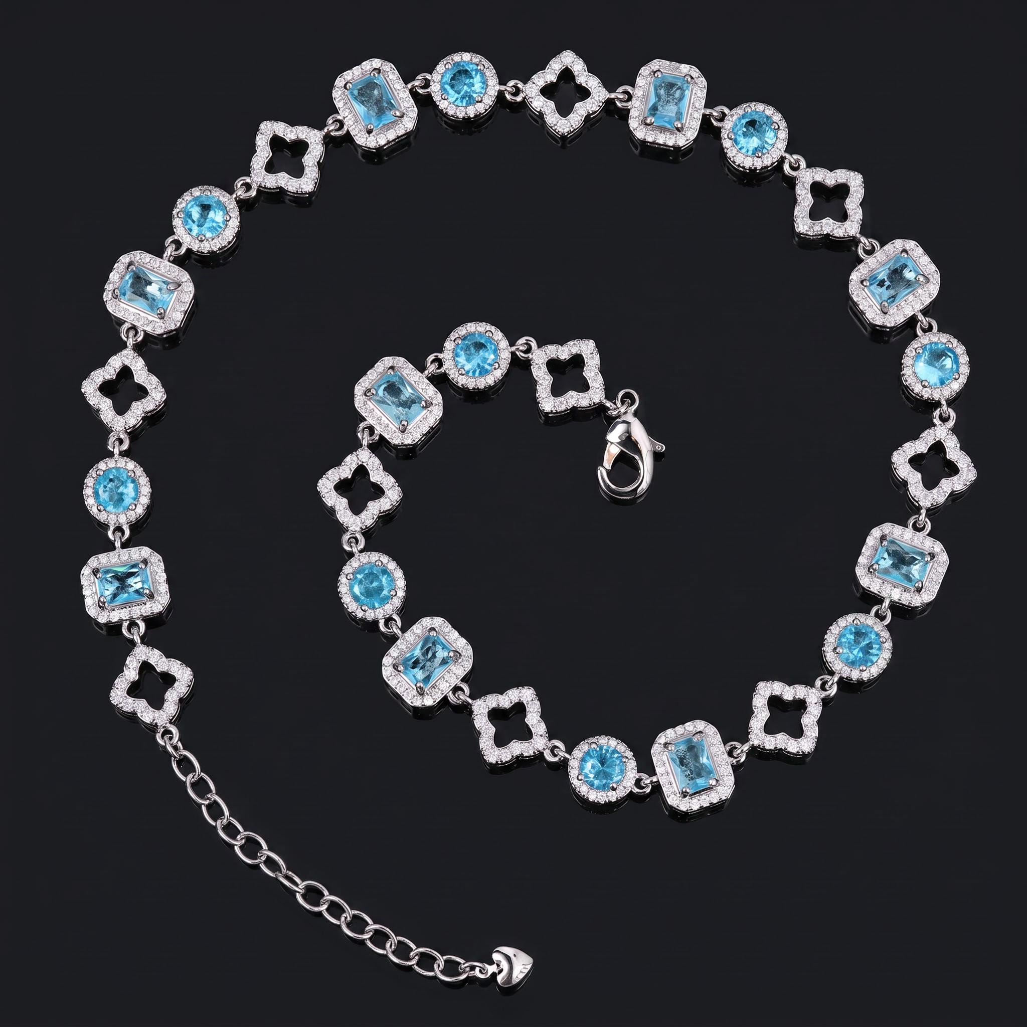 Iced Out Blue Clover Link Chain