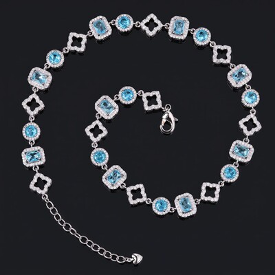 Iced Out Blue Clover Link Chain
